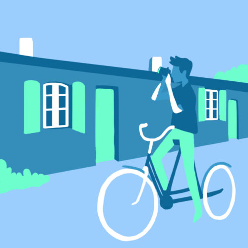 Illustration d'un vélo dans un village de l'Île d'Aix